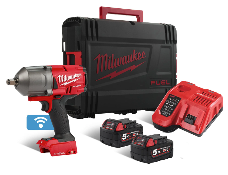 Clau d’impacte M18 FUEL ONE-KEY d’1/2" + 2 bateries de 5 Ah + carregador + maletí Milwaukee M18 ONEFHIWF12-502X