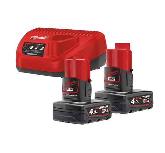 Pack de carregador + 2 bateries de 4Ah Milwaukee M12 NRG-402