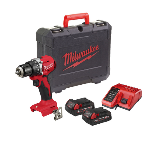 Trepant percutor compacte M18 + 2 bateries de 2Ah + carregador + maletí Milwaukee M18 BLPDRC-202C