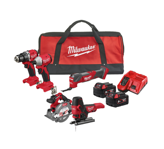 Powerpack de 5 eines + 2 bateries de 5 Ah + carregador + bossa Milwaukee M18 BLCPP5A-502B