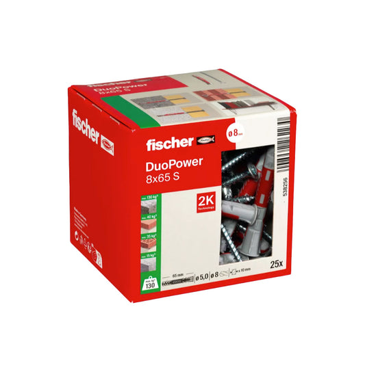 Caixa de tacs Duopower 10x50 L S + cargols Fischer, 25 unitats