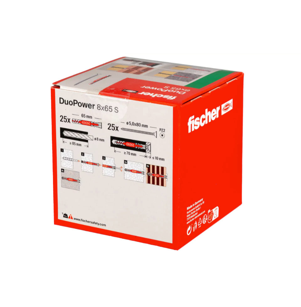 Caixa de tacs Duopower 10x50 L S + cargols Fischer, 25 unitats
