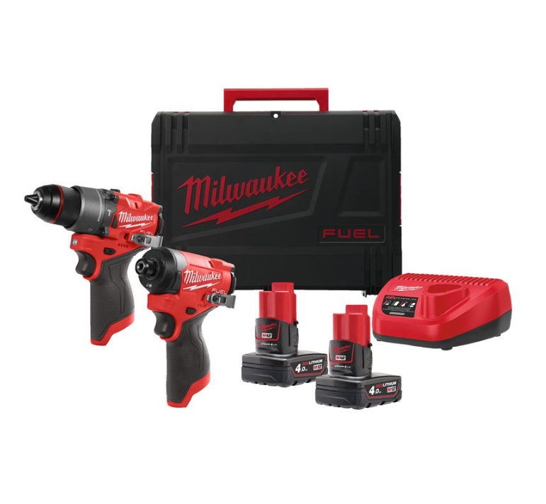 Powerpack trepant d’impacte + tornavís d’impacte + 2 bateries de 4,0 Ah + carregador + maletí Milwaukee M12 FPP2A2-402X