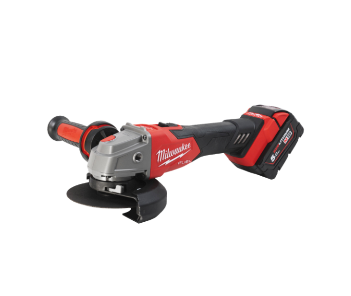 Esmoladora angular M18 de 125 mm amb fre i interruptor de botó + 2 bateries de 5 Ah + carregador + maletí Milwaukee M18 FSAG125XB-502X