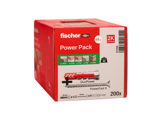 Caixa Taco Duopower 6x30 + Cargol PowerFast II 4,5x40 Fischer 200 unitats