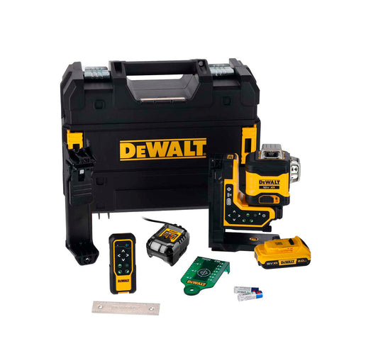 Nivell làser autonivellant verd amb comandament a distància, 3 línies de 360º XR 18V + bateria de 2 Ah + carregador Dewalt DCLE34035D1