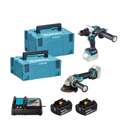 Combo 18V Trepant DHP492 + Esmoladora DGA504 + 2 bateries de 5 Ah + Carregador + Maletins Makita DLX2552TJ