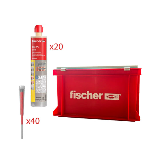 Pack de 20 cartutxos de tac químic de 300ml FIS VL 300 T + 40 broquets + caixa Fischer 574270