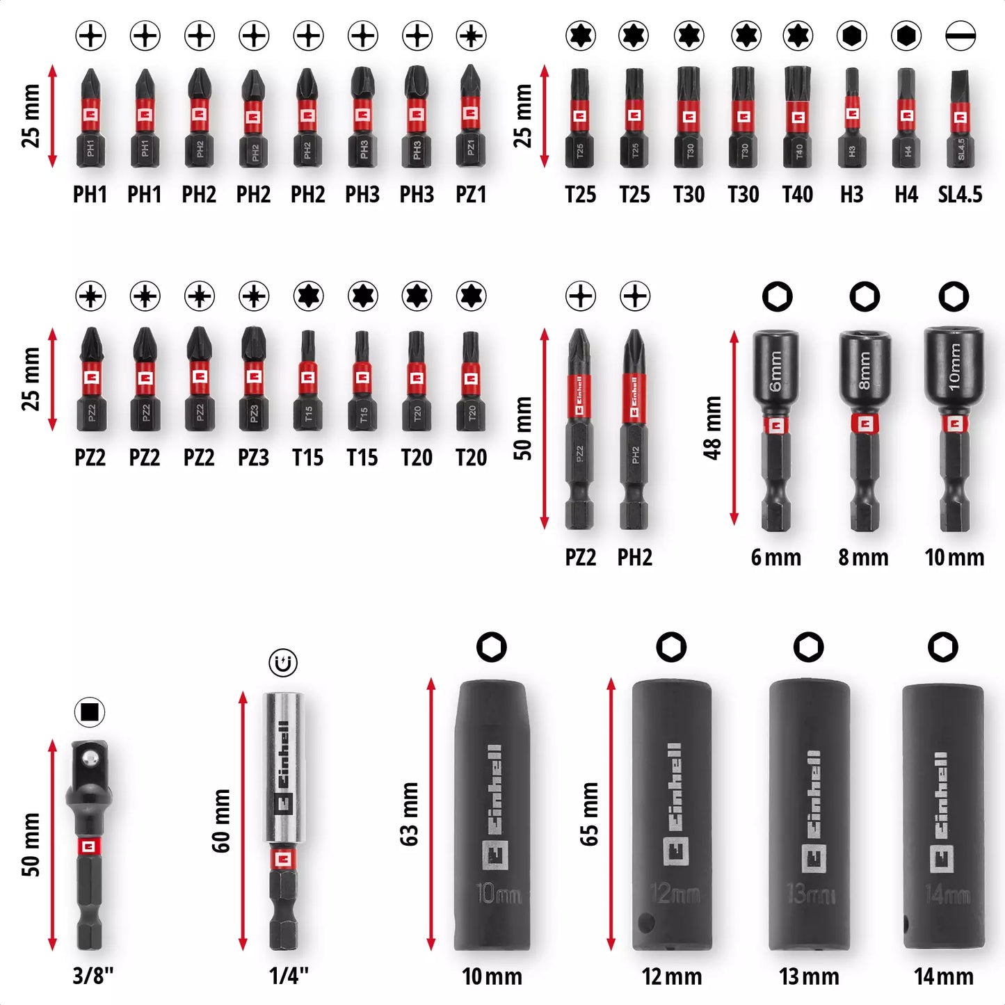 Joc de puntes i vasos de 35pcs M-CASE Einhell 49109230