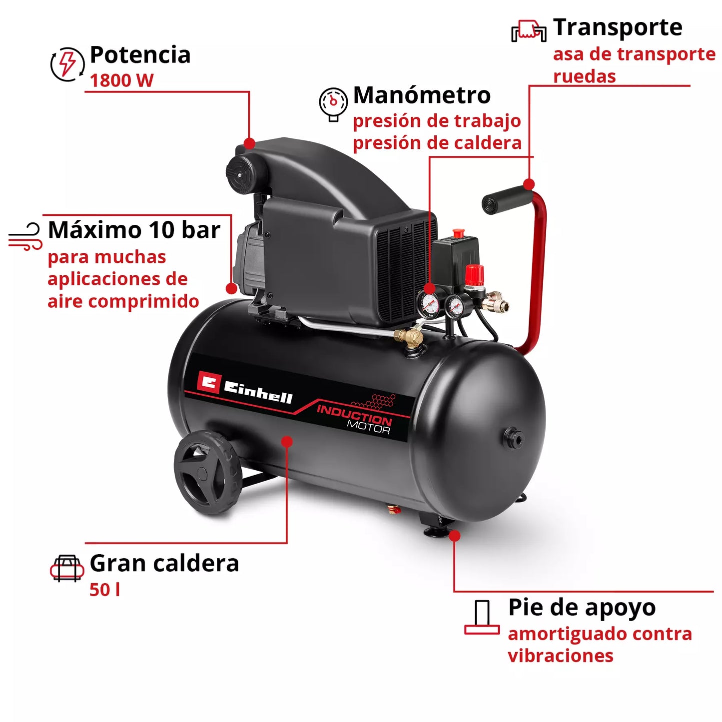 Compressor d’aire de 50 l i 1800 W Einhell TC-AC 270/50/10