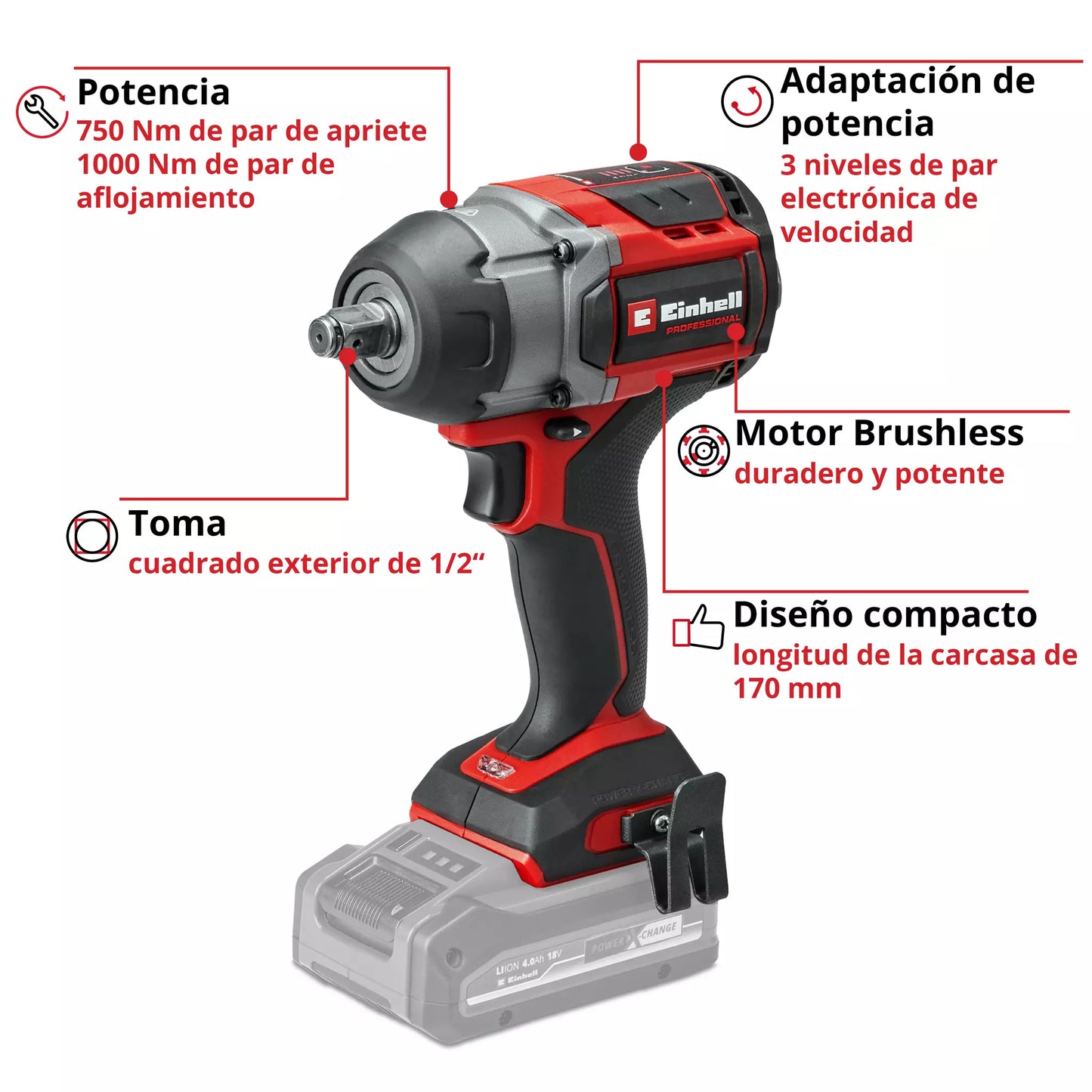 Clau d'impacte 1/2 18V 750Nm TP-CW 18/750-C Li BL - Només Einhell
