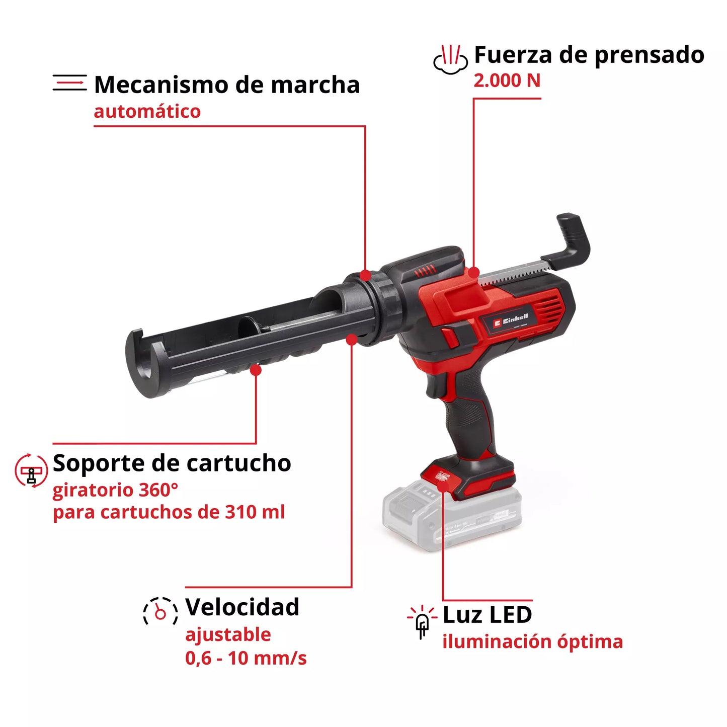 Pistola de silicona de 18V 310ml Einhell TE-SG 18/10 Li - Solo