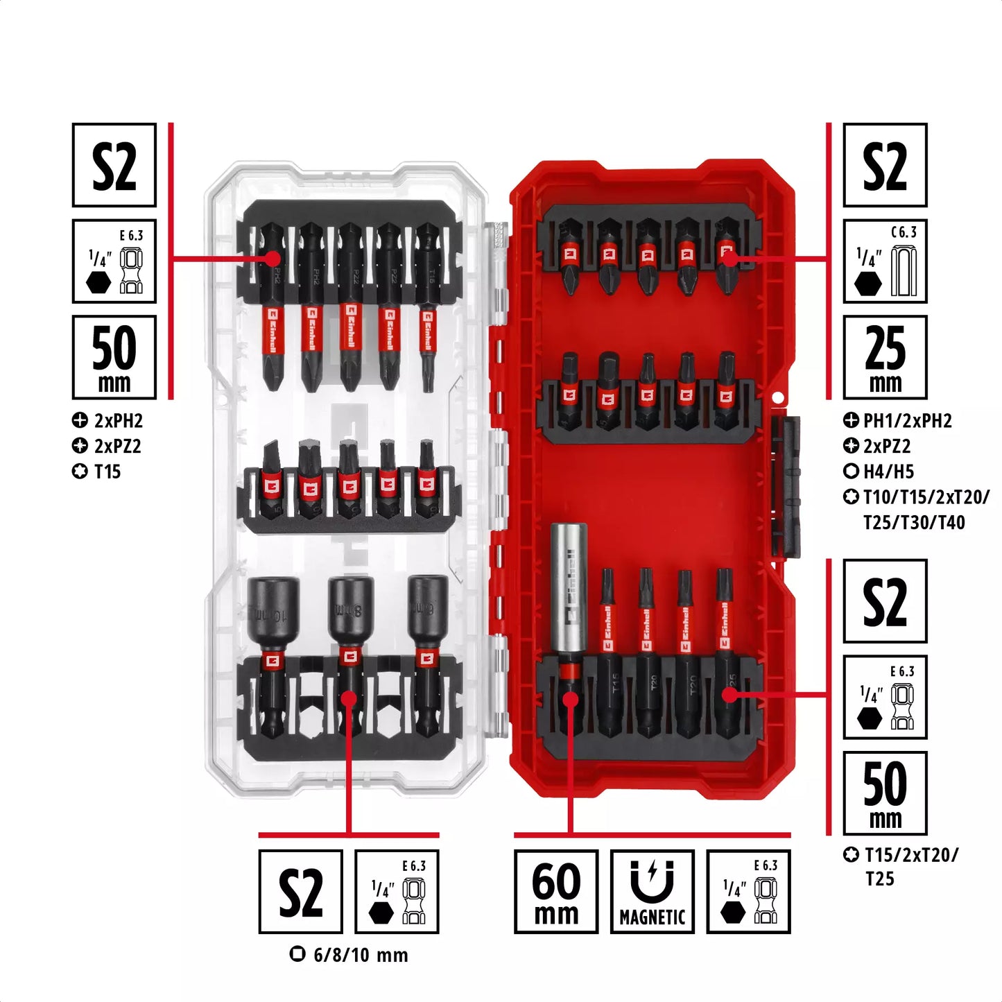 Joc de puntes i vasos S-CASE 28pcs LS Einhell 49108703