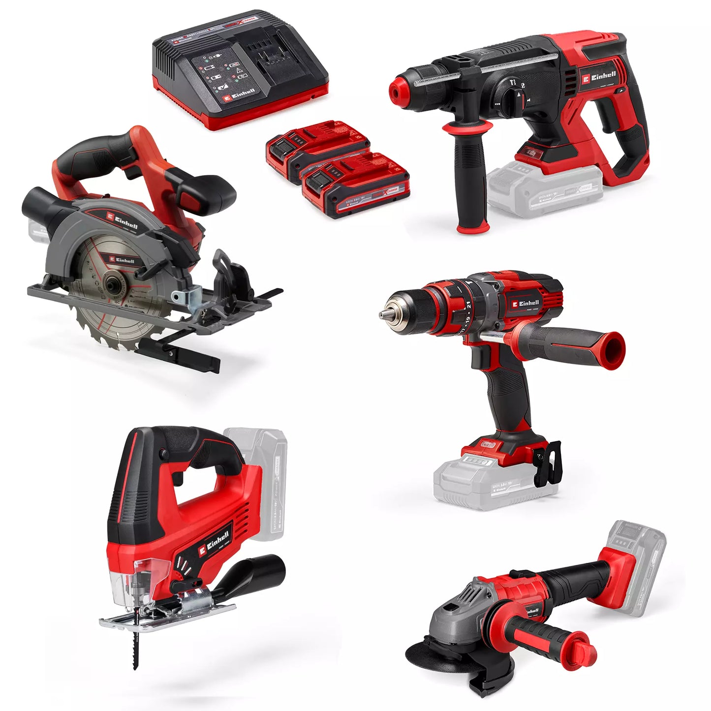 Kit de 5 eines elèctriques + 2 bateries + carregador TE-TK 18/5 +2 (CD+CS+WS+JS+HD) Einhell