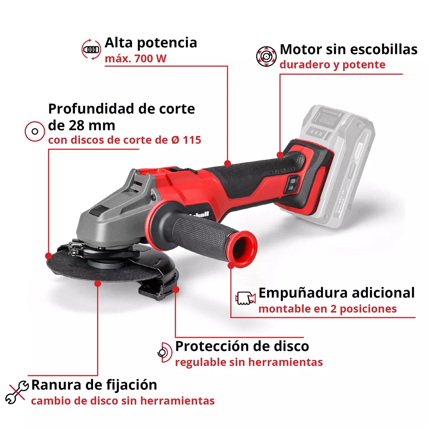 Esmoladora angular de 115mm i 18V Einhell AXXIO 18/115 Q