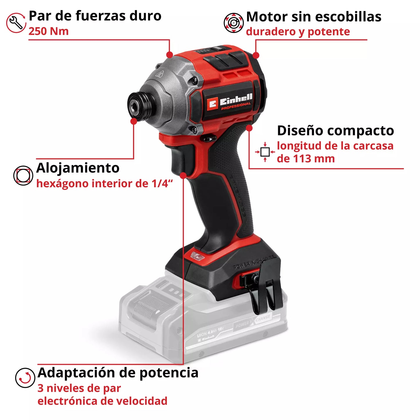 Atornillador d'impacte 250 Nm 18V TP-CI 18/250-C Li BL - Només Einhell