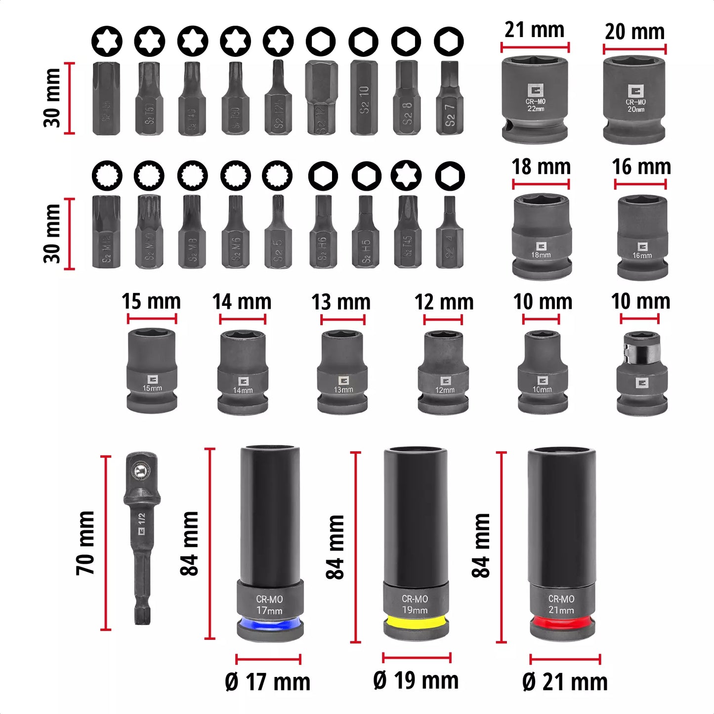 Joc de vasos d’impacte de 32pcs Einhell 49109288