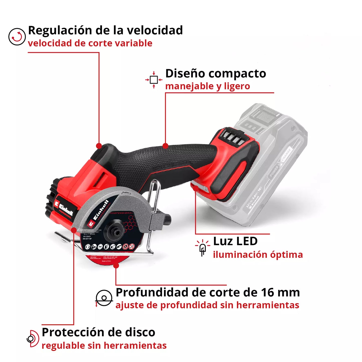 Amoladora 18 V de 76 cm Einhell TP-CO 18/76-C Li BL - Solo
