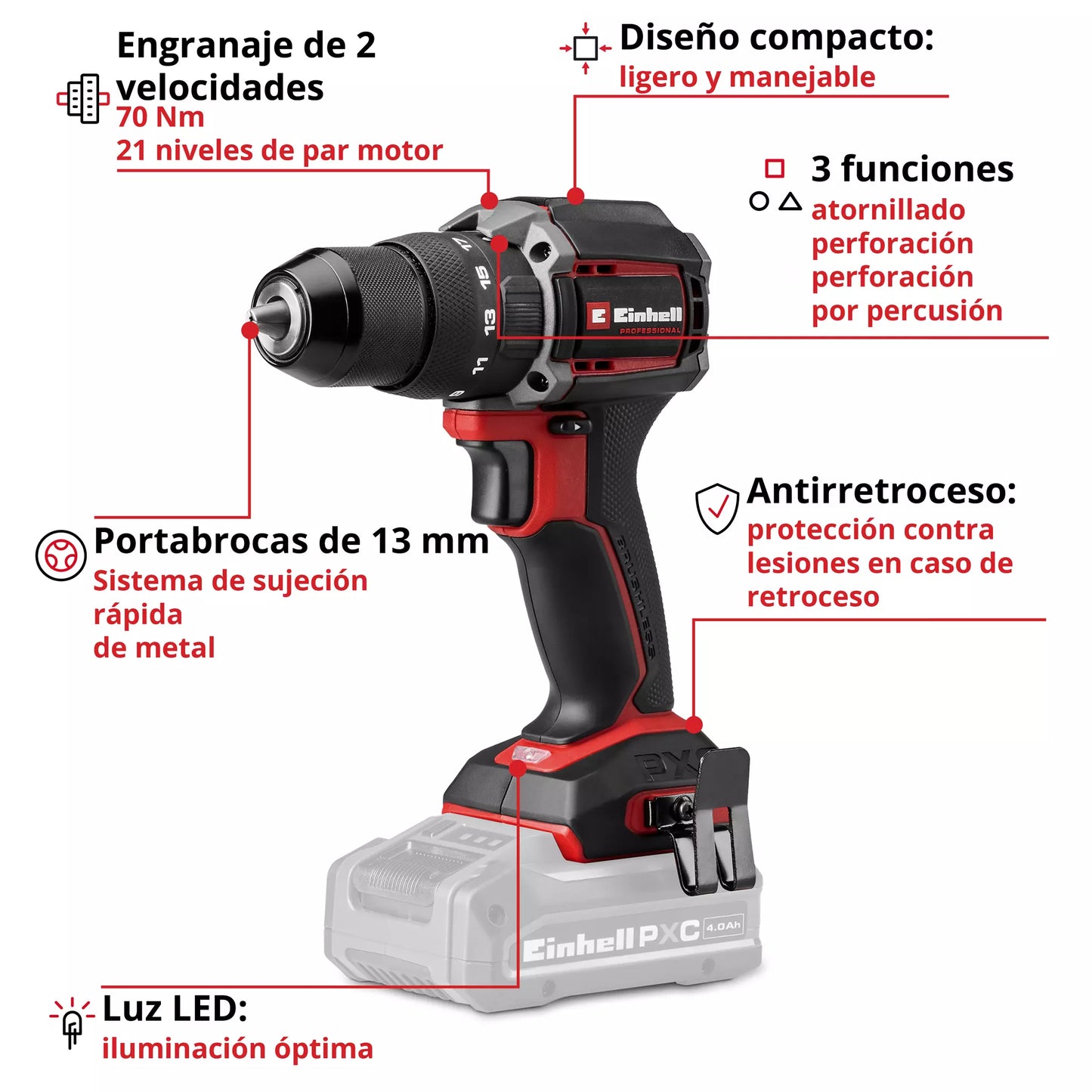Trepant percutor 18V TP-CD 18/70-C Li-i BL - Només Einhell