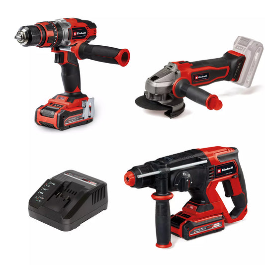 Set 18V Trepant + Martell perforador + Amoladora + 2 bateries de 3.0Ah + Carregador Einhell TE-TK 18/3 Li +2 (CD+AG+HD)