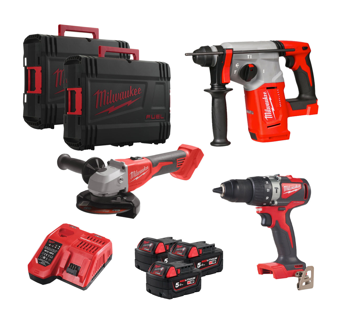 Powerpack de 3 eines + 3 bateries de 5 Ah + carregador + maletins Milwaukee M18 FPP3AG-503X