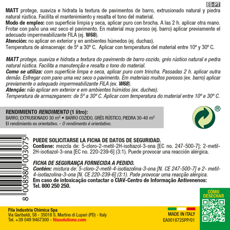 Garrafa de cera protectora amb efecte mat, 1 L Fila MATT