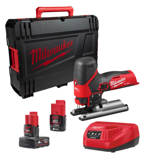 Serra de calar subcompacta M12 Fuel + bateria de 2 Ah + bateria de 4 Ah + carregador + maletí Milwaukee M12 FJS-422X