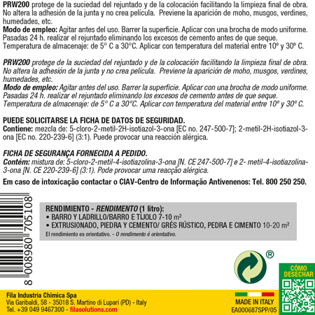 Garrafa de protecció prèvia al rejuntat, 1 L Fila PRW200