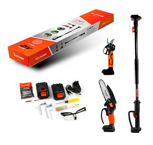 Kit de poda amb bateria amb motoserra + tisora de podar + perxa telescòpica Altuna + 2 bateries de 2Ah AFKIT