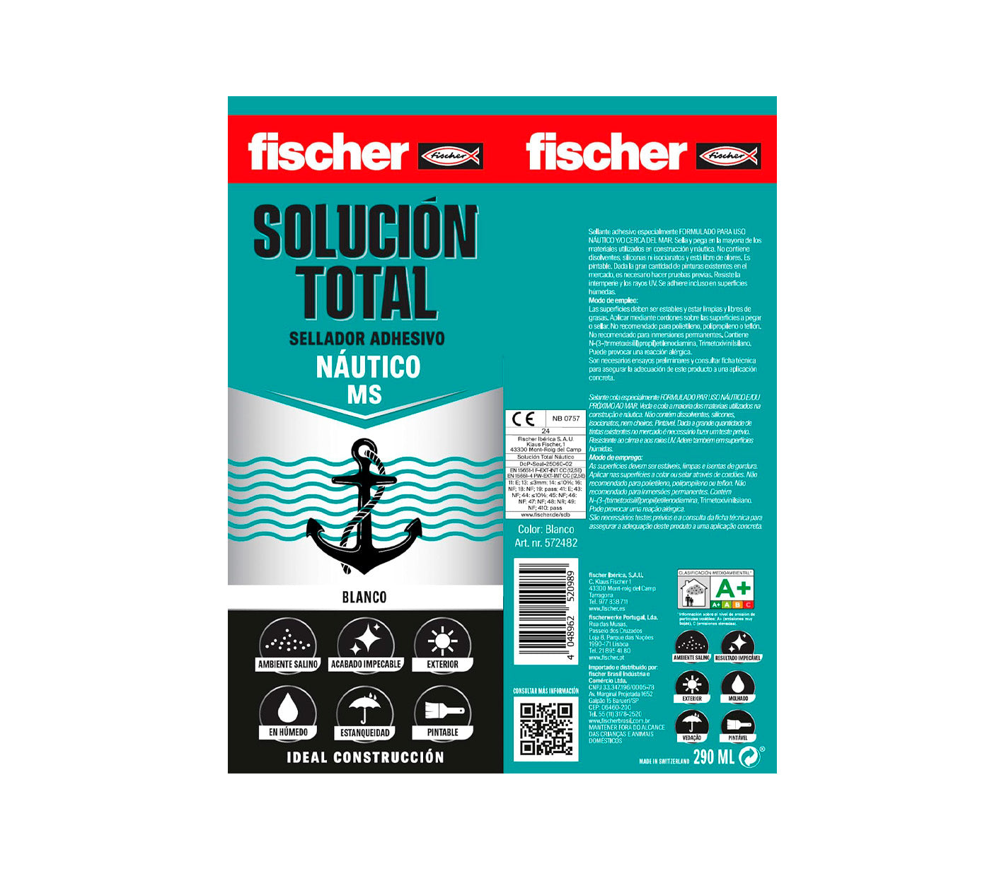 Cartutx adhesiu segellador de 290 ml Fischer MS Especial Nàutic