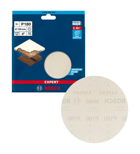 Malla de paper de vidre EXPERT M480 de 150 mm, gra 180, per a polidores orbitals, 5 unitats Bosch