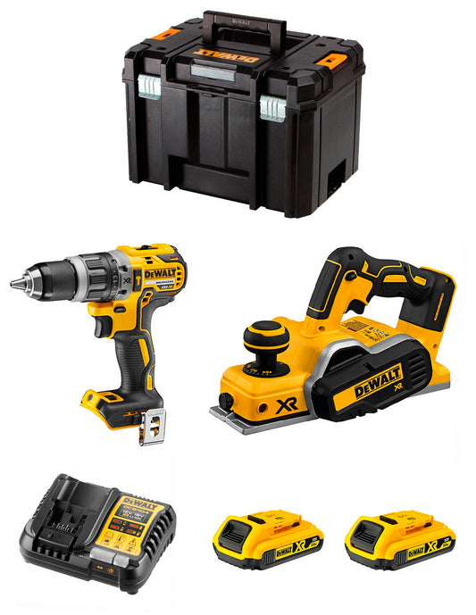 Kit Dewalt trepant percutor DCD796 + planejadora DCP580 + 2 bateries de 2 Ah + carregador + TSTAK VI DCK280D2