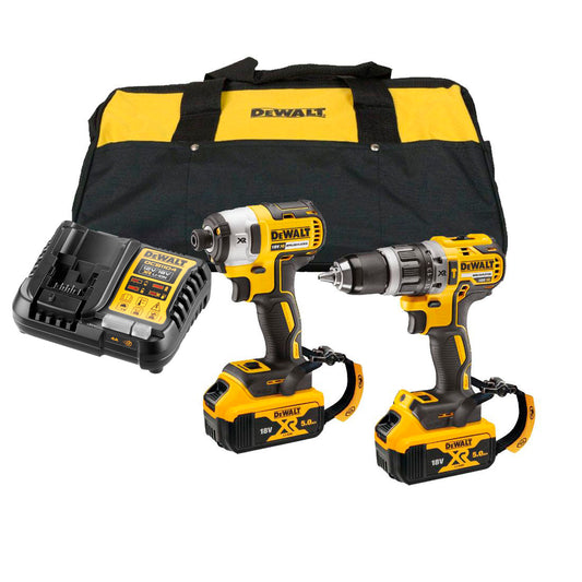 Set de trepant percutor + tornavís d’impacte + 2 bateries de 18 V 5 Ah + carregador + subjeccions per a eines Dewalt DCK266P2LR 18 V XR BL KIT LANYARD READY