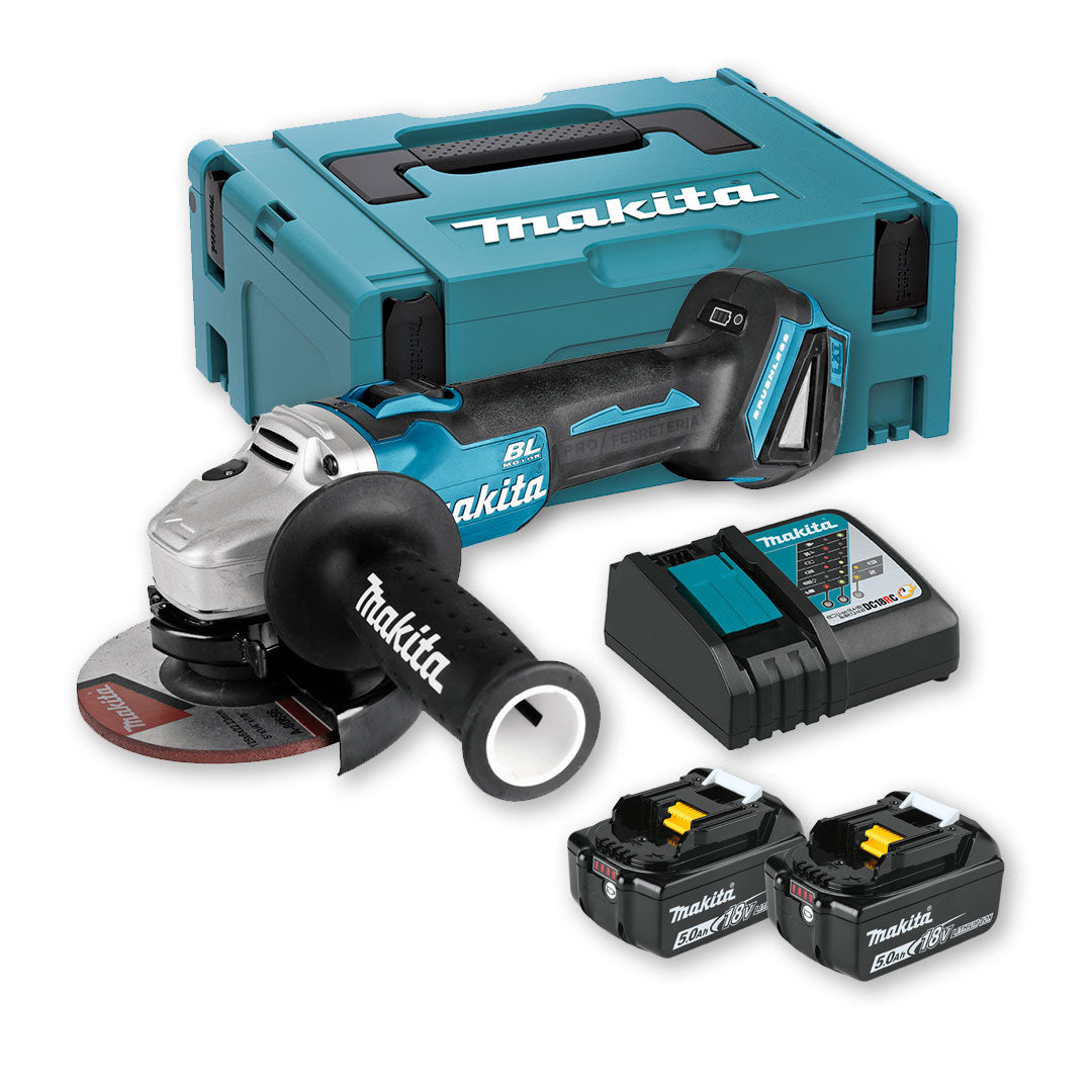 Miniesmoladora 18V amb 2 bateries de 5Ah + carregador + maletí Makita DGA504RTJ