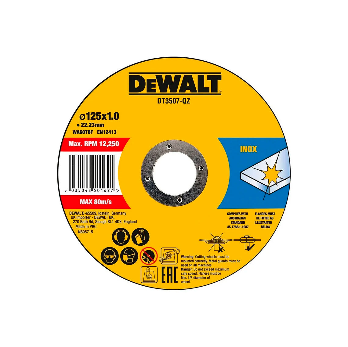 Llauna amb 10 discos de tall d’alt rendiment per a acer inoxidable 125x1 DT3507 Dewalt
