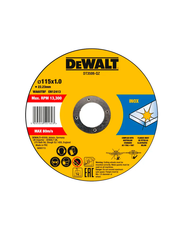 Llauna amb 10 discos de tall d’alt rendiment per a acer inoxidable 115x1 DT3506 Dewalt