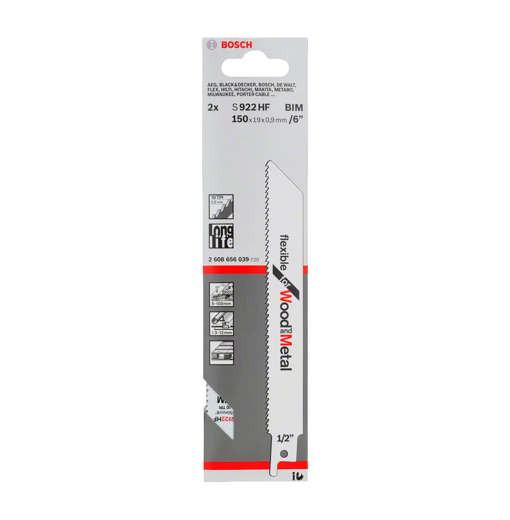Fulla de serra de sabre flexible 150mm S 922 HF 2uds Bosch