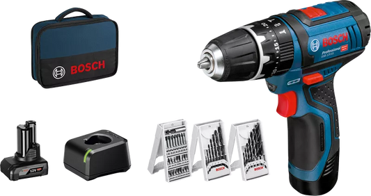Trepant GSB 12V-15 + bateria de 2Ah + joc de 25 puntes + carregador Bosch