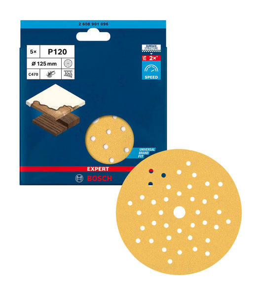 Paper de vidre EXPERT C470 multiperforat per a polidores excèntriques 125mm 120g 5uds Bosch