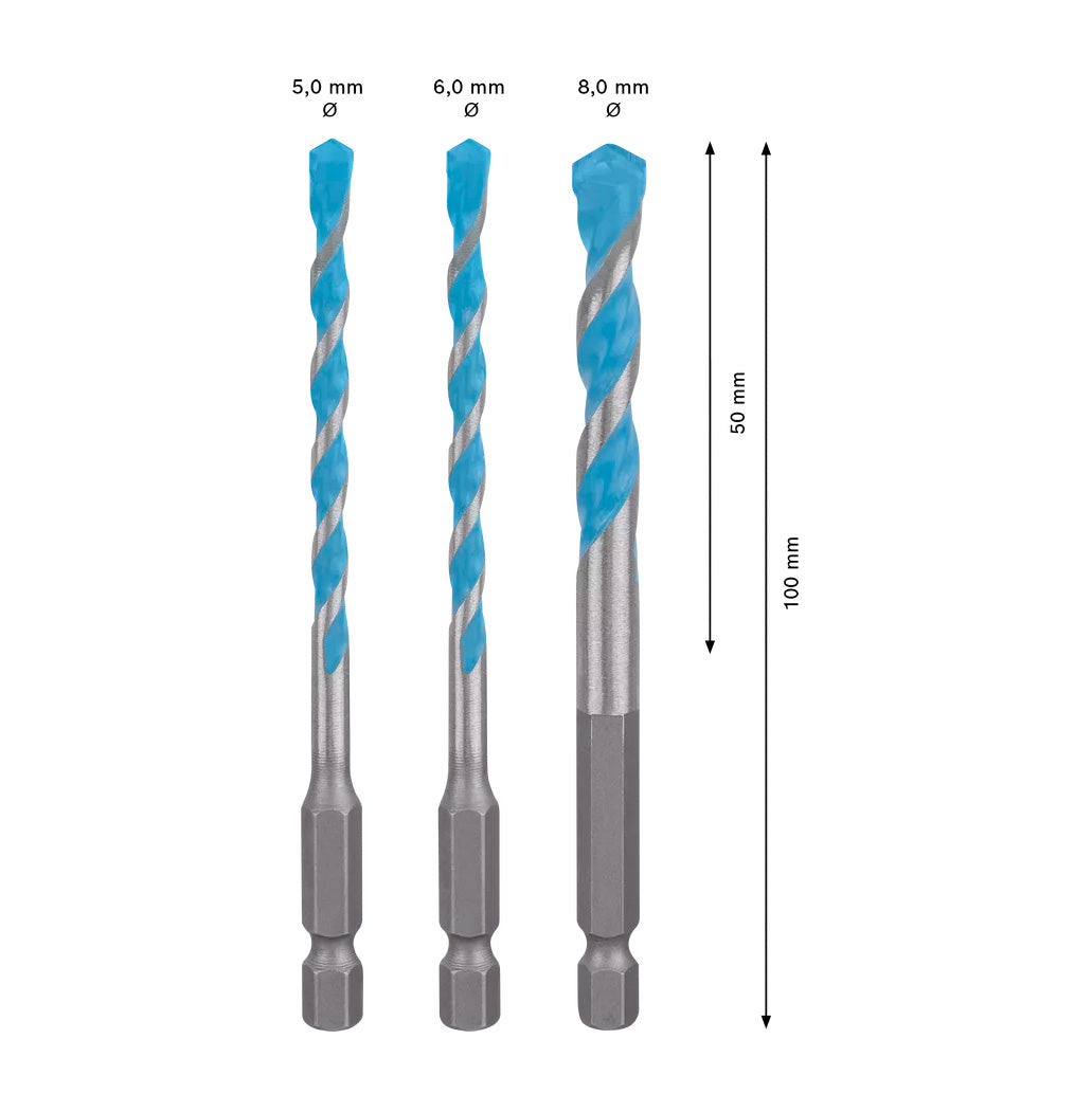 Joc de 3 broques EXPERT HEX-9 Multiconstruction 5/6/8mm Bosch