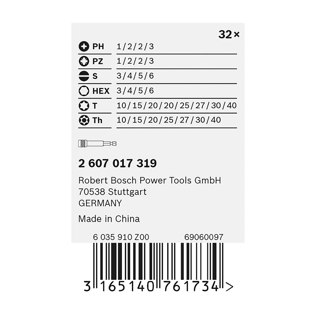 Joc de puntes per a tornavís Extra Hard 32pcs Bosch