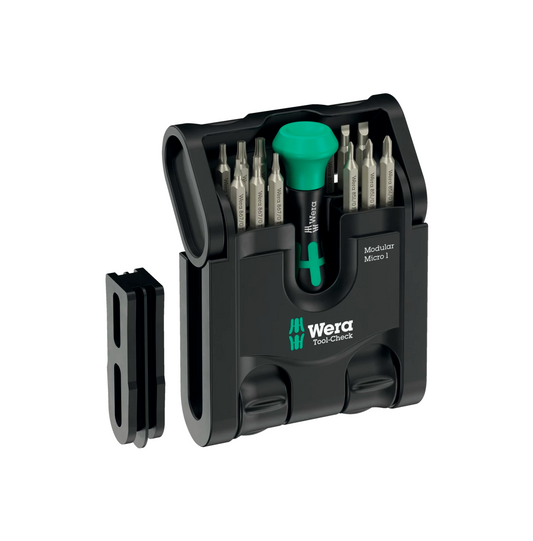 Tool-Check Modular Micro 1 Set compacte de 21 peces amb portapuntes Kraftform Wera 049002
