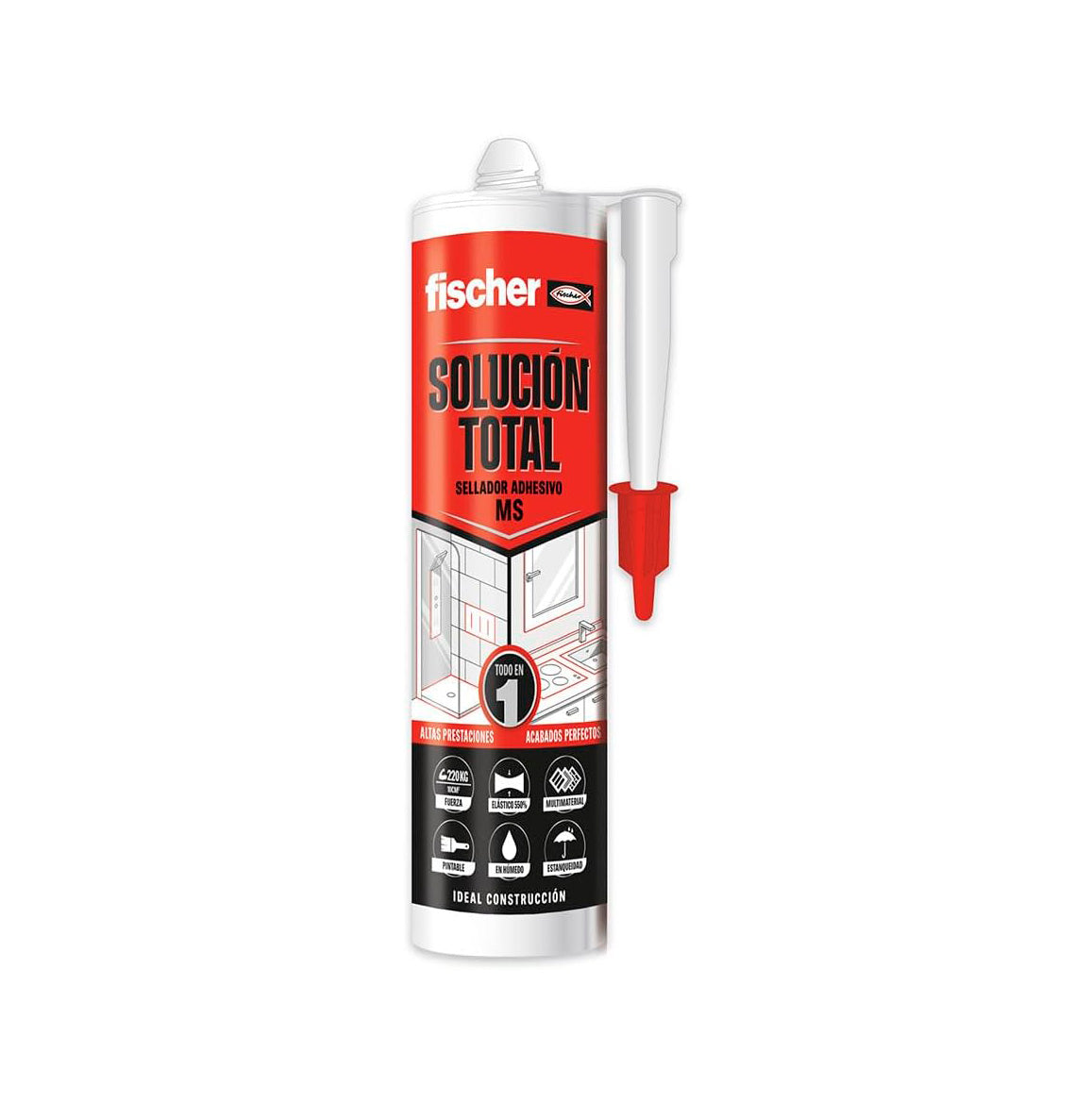 Cartutx de segellant adhesiu de 290 ml Fischer Sellado Total Cristal MS Transparent