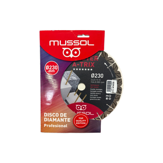 Disc de diamant per a materials molt durs TWISTER A-TRIX 230 mm Mussol